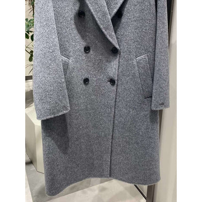 Gray Double Breasted Slimming Woolen Coat Outerwear